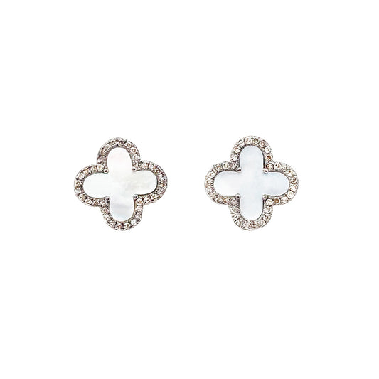 Diamond Mother of Pearl Clover Studs