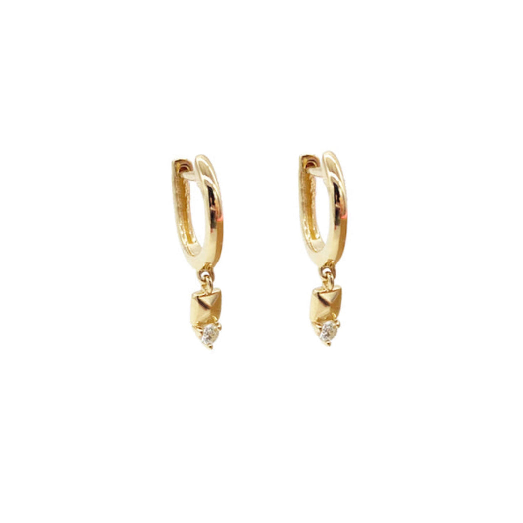 14k Gold Pyramid Drop Huggies