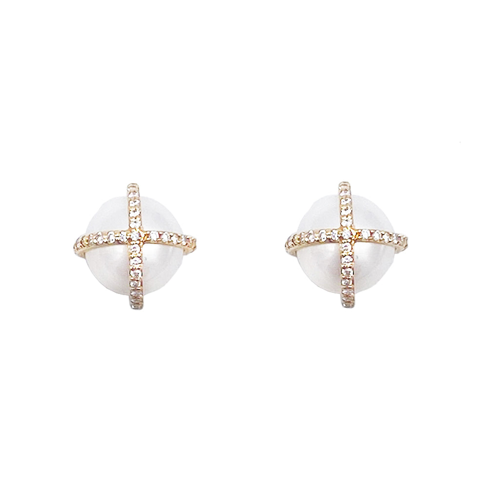 14k Gold Diamond Mother of Pearl Cage Studs